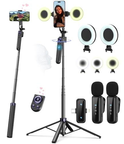 Vlogging Kit for iPhone/Android, 63”Auto Face Tracking Tripod for iPhone