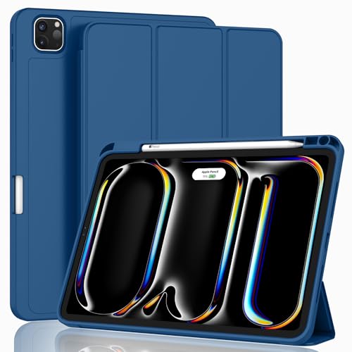 Image of ZryXal New iPad Pro 13 Inch Case (M5) 2025 / (M4) 2024 with Pencil Holder, Smart iPad Case [Support Pencil Pro and Pencil (USB-C)], Support Touch ID and Auto Wake /Sleep (New Navy Blue)