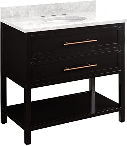 Signature Hardware 953330-36-UM-8 Robertson 36" Free Standing Single Vanity Cabinet Set with Wood Cabinet, Vanity Top and Oval Undermount Sink - 8" Faucet Holes