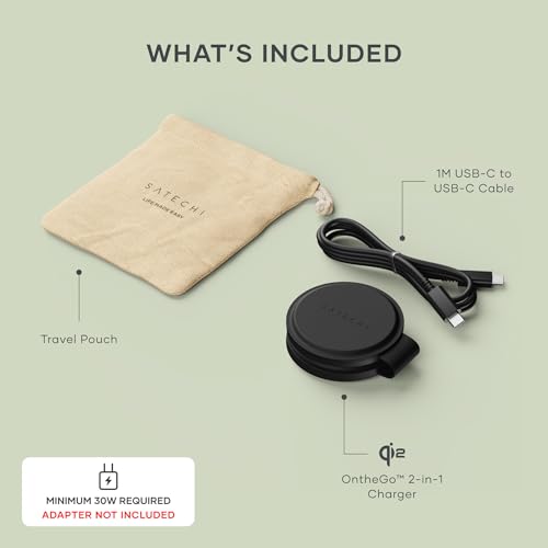 Image of Satechi OntheGo 2 in 1 Wireless Charger, Qi2 Portable Charger with 15W Fast Charging for iPhone 17 to 12 Series and 5W for Apple Watch, Magnetic Travel Charging Station - Black