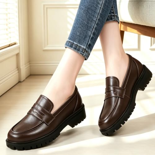 Image of Penny Loafers for Women Dressy Classic Leather Comfortable Non Slip Flats