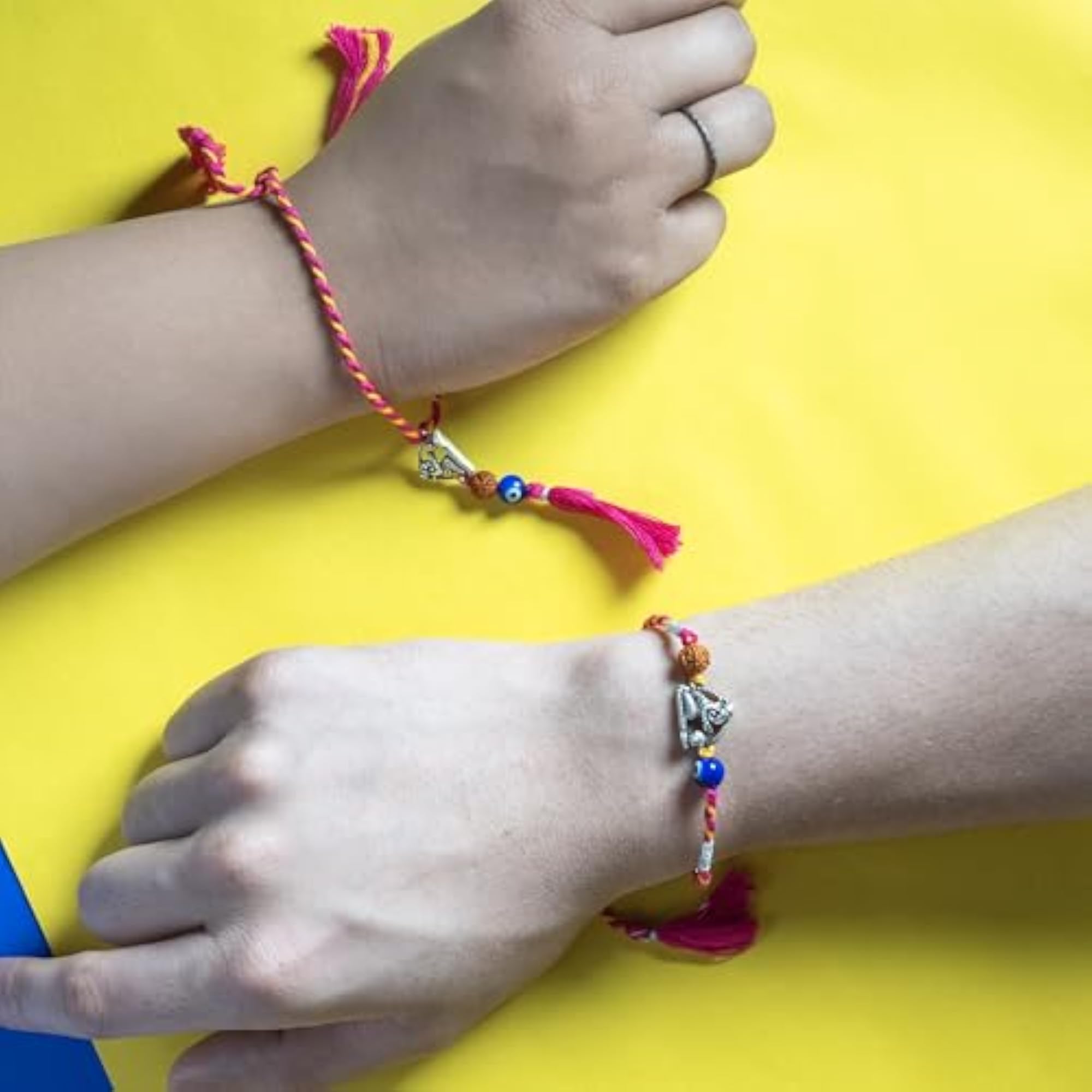 Pure Silver Lumba Rakhi for Bhaiya and Bhabhi, Combo Set