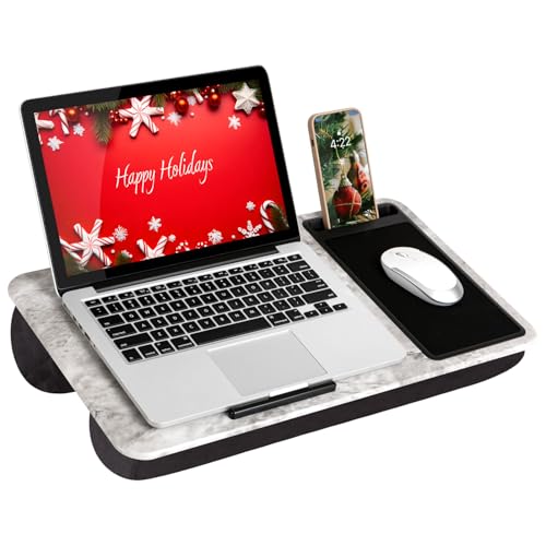 LAPGEAR Home Office Lap Desk with Device Ledge, Mouse Pad, and Phone Holder - White Marble - Fits Up To 15.6 Inch Laptops - Style No. 91501