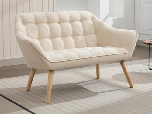 Vente-unique-Sofá de 2 plazas de Tela Beige Caserta