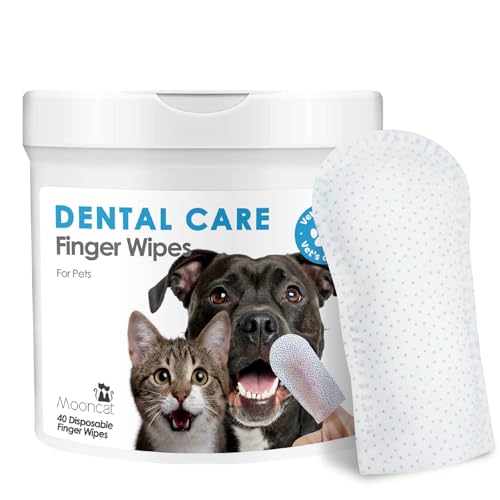 Mooncat Dogs&Cats Dental Care Finger Wipes｜Cat & Dog Teeth Cleaning Finger Wipes｜Reduces Plaque & Tartar Build Up｜Freshens Breath - 40 Counts