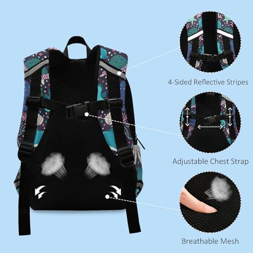 Toddler Backpack lightweight Preschool Sturdy Kindergarten Book Bag Chest Clip Daycare Bag for Travel, Toys Print Underwater Killer Whale Sea Turtle Shark Seaweed3