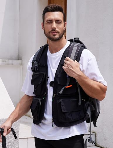 Image of Yimoon Men's Utility Fishing Vest Summer Lightweight Safari Travel Cargo Vest Outdoor Work Vests Multi Pockets