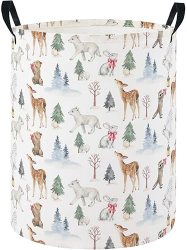 Image of Baby Laundry Hamper Basket Baby Hamper for Nursery Boy and Girl Cute Storage Bin Organizer Boho Room Decor(White Animals)