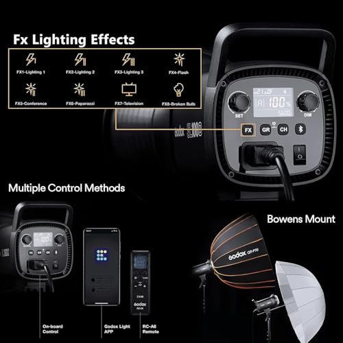 Image of Godox SL100D 100W Daylight LED Video Light - 32,100Lux@1M, 5600K, CRI 96+, Bowens Mount LED Continuous Light, 8 FX, App Control, Silent Studio Lighting for Video Recording, Photography, Live Streaming