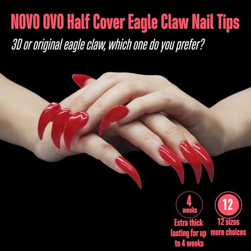 NOVO OVO Nail Tips Curved Stiletto, Clear Gel x Extension kit Half Covel to Make Press on 3D Eagle Claw nails - Image 2