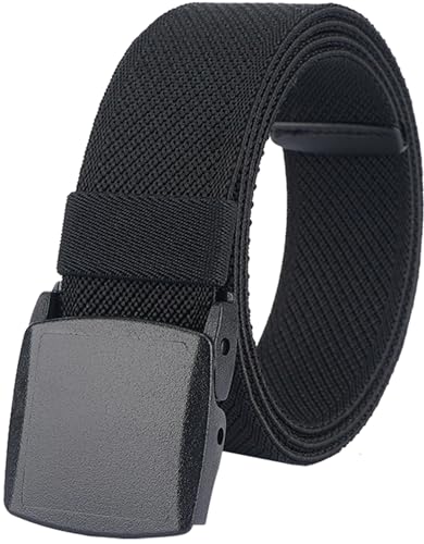 LionVII Elastic Belts for Men - Stretch Canvas No Metal Plastic Buckle for Work Sports - Adjustable Trim to Fit 28-45