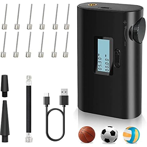 WALLE Electric Ball Pump, Ball Pump with LCD Display Portable Ball Pump for Sports Balls, Air Pump for Basketball with 12 Needles & 2 Nozzles Cover