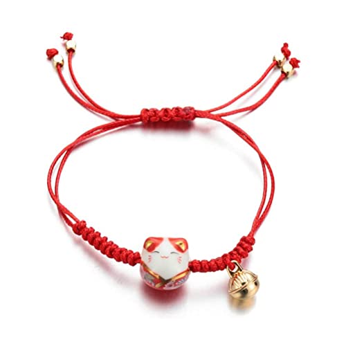 Zhongdawei Niedliches Feng Shui Armband, Glücksbringer Katze Armband handgewebt Feng Shui Glücksbringer Keramik Katze Maneki Neko Lucky Wealth Armband Perlen Armbänder Verstellbare Glücksschnur Cover