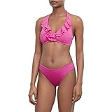 Kenneth Cole REACTION Women's Standard Underwire Halter Hipster Bikini Swimsuit Top, Passionfruit//Ruffle/Licious, Medium