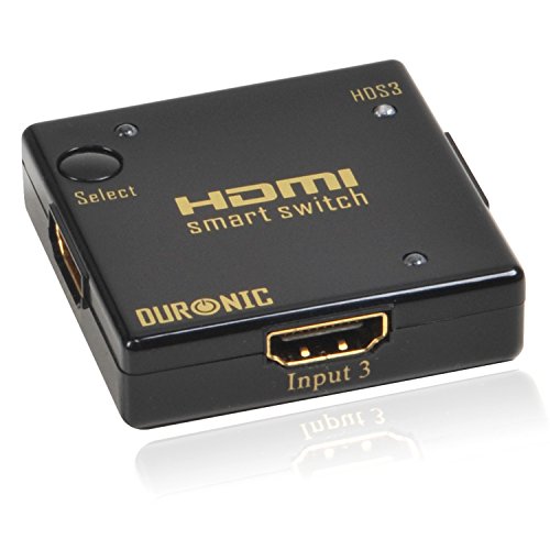 Duronic HDS3 Mini Conmutador HDMI de 3 Puertos Automático / Switch HDMI Tres entradas / Extensión HDMI con 3 Entradas y 1 Salida