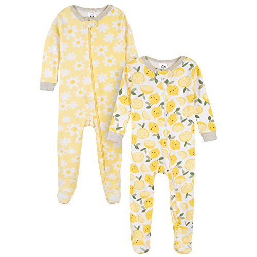 Image of Gerber Baby Girls 2-pack Footed Pajama Set, Yellow Lemons, 6 Months US