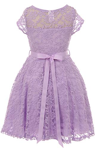 Flower Girl Dress Cap Sleeve Jewel Belt Floral Lace All Over2