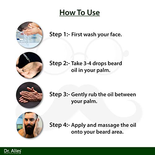 Dr. Alies - Professional Beard Growth Oil | Enriched with Vitamin E, Almond & Castor Oil | Promotes Fuller, Thicker Beards | Solves Patchy Growth | Fast-Absorbing Beard Care Solution | 30ml