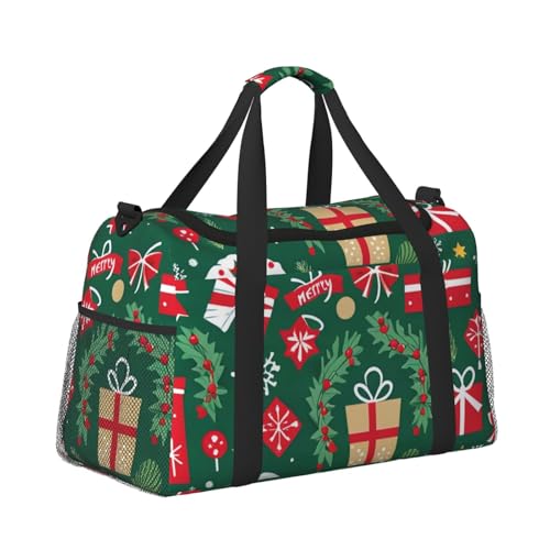 Merry Christmas Pattern Print Travel Duffel Bag for Men & Women, Foldable Travel Bags and Spacious Weekender Tote Bag for Storage Toiletry Luggage Personal Item3