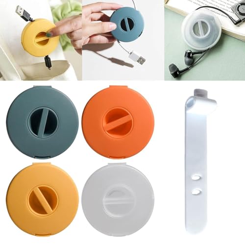 Bobinador de Cables Portátil, Enrollador de Cable Retractil Portátil, Compartimentos de Cables para Cable USB, Bobinadoras de Cables, 4 Piezas Mini Caja de Organizadora de Cables Portátil