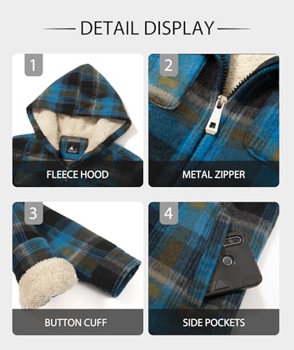 Image of GEEK LIGHTING Boys Flannel Jacket Sherpa Lined Hoodies Zip Up Fleece Plaid Shirt Jackets Winter Outdoor Coat Warm