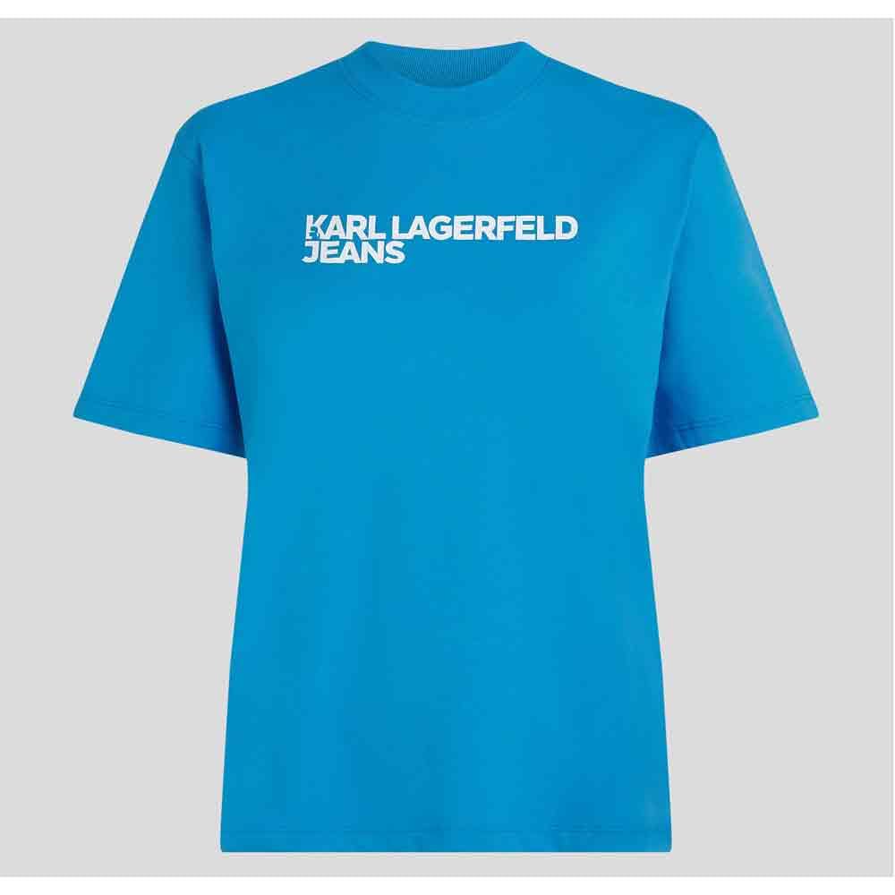 Karl Lagerfeld Jeans, Damskie, Regularny Koszulka Z Krótkim Rękawem I Logo Essential, Regular Fit, Niebieski, L