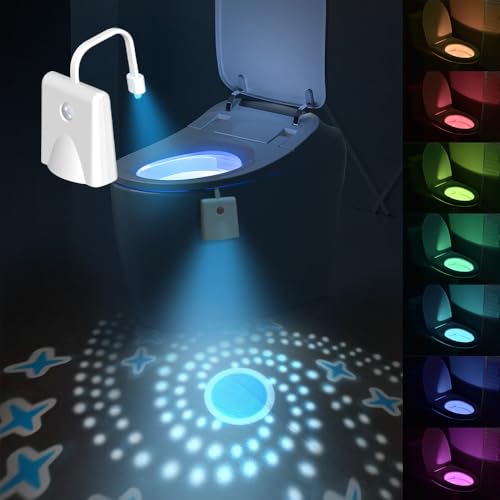 yotutun Toilette Licht WC-Nachtlicht, 7 Farben Toilettenschüssel Nachtlicht USB Ladung Motion Sensor WC Nachtlicht mit Projektorlampe Wasserdicht LED-Waschraum zumToilettenbeleuchtung