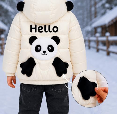 Image of Bold N Elegant Cartoon Bear Kids Shiny Sparkling Quilted Winter Warm Standard Length Wool Blend Hood Jacket Coat Bomber Puffer Jacket for Boys Girls Kids