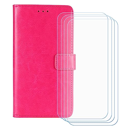 GYDQQKJ Hülle für Oukitel C2 (4.50 Zoll), Schutzhülle PU Leder + [4 Tabletten Displayschutz Schutzfolie] - Flip mit Brieftasche Card Slot Kreditkarten Geldfächern Case Rose