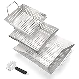 GRISUN Grill Baskets and Scraper, 3 PCS Grill Baskets for Outdoor Grill with Handle, Heavy Duty...