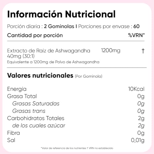 Miniatura 5 de Ashwagandha Gominolas 1200mg - 120 Gomitas Veganas Con Sabor A Frambuesa - Suplemento Ayurveda De La Withania Somnifera, Sin Gluten, Sin Lactosa Y Keto Para 2 Meses