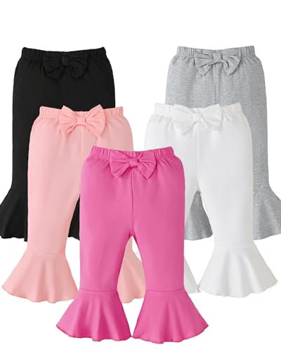 Aura Vane Baby Girl Pants 5 Pack 18-24 Months Toddler Girl Pants Leggings Black Pink White Grey Rose Red Elastic Bow Bell Bottoms for Baby Girls