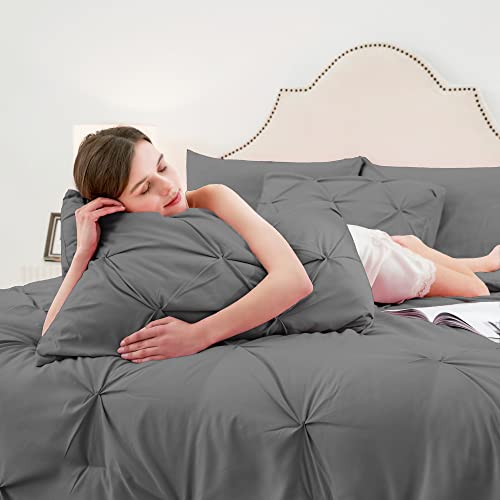 Ubauba Bedding Sets Full Size With Sheets-Pintuck 7 Pieces Bed In A Bag Grey Bed Set With Comforters, Sheets, Pillowcases & Shams,Bedding Comforters & Sets,(Grey,Full) #TOP1