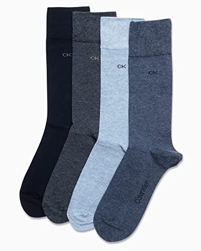 Calvin Klein Men's Crew Socks - 4 Pack Lightweight Combed Cotton Blend Dress Socks - Breathable Socks for Men (7-12)4