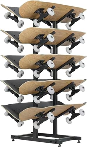 LIEOWYD Home Gym Organize Holder, Double-Sided 5-Layer Snowboard Display Rack,Standing Metal Snowboard Storage Rack, Floor Display Stand for Garage/Shop,Black