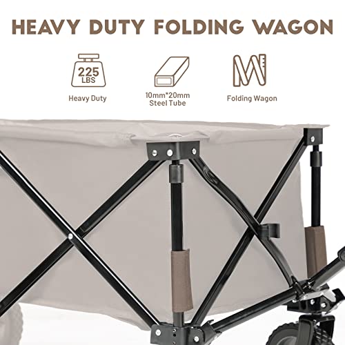 Timber Ridge Collapsible Outdoor Folding Wagon Cart Heavy Duty Camping Patio Shopping Garden Cart with Side Bag Cup Holder, Tan by TIMBER RIDGE - Image 4