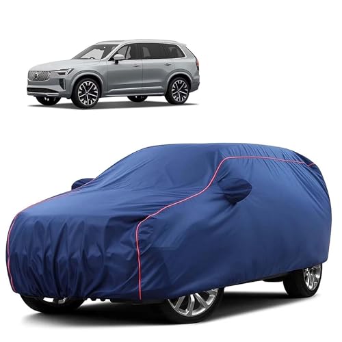 Image of Sulfar 100% Water Resistant Car Body Cover Compatible with Mirror for Volvo XC 90 (Triple Stitched, Full Bottom Elastic, Blue Tafetta with Red Piping)