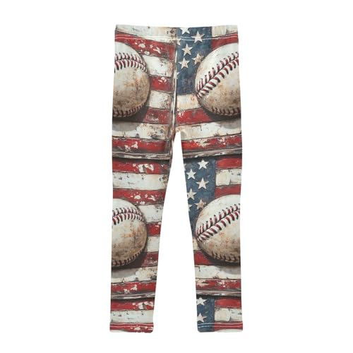 Vintage Flag Baseball Girls Leggings Kids Yoga Pants Dance Active Tights 4T2