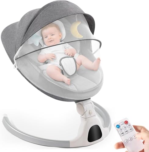 Baby Swing for Infants,Comfort Cradling Baby Rocker Portable Newborn Swing with Music/Remote Control/Timing Function,Grey