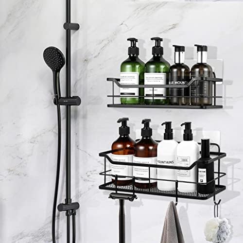 Shower Caddy 3 Pack, Bathroom Organiser Shelves with 4 Hooks,No Drilling Self-Adhesive,Stainless Steel bathroom shelf wall mounted for Bathroom Kitchen
