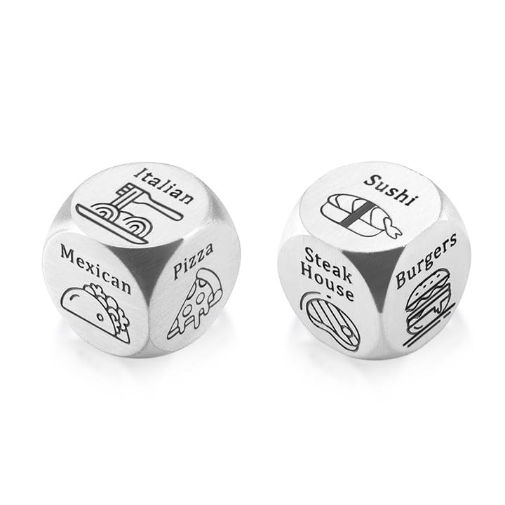 Fleure Esme 2 Pcs Black and White Metal Dodecahedron Food Decision Dice for Couple, Adults, Date Night, Anniversary, Stocking Stuffers