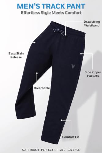 Image of Van Heusen Men's Track Pant | Side Zipper Pockets |Mid-Rise| Comfort Fit | Cotton Blend | Breathable & Casual | Easy Stain Release| Anti-Static Fabric | Activewear | Drawstrings | Style 50052