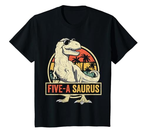 Kids 5 Year Old Dinosaur Birthday 5th T Rex Dino Five Saurus T-Shirt