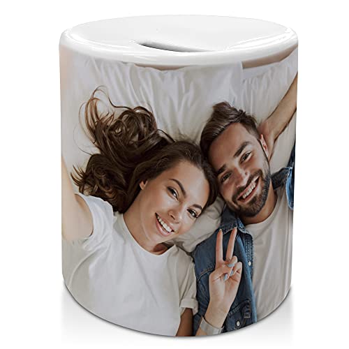 LolaPix Hucha Personalizada con Foto. Regalos pesonalizados. Cerámica. Tapón Inferior.