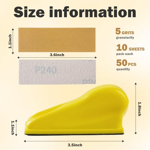 50 Stück Schleifpapier mit 90x27 mm Schleifklotz Set Manueller Schleifklotz Handschleifer 5 Schleifpapiergrößen Nassschleifpapier Set für DIY Holzarbeit Basteln und Möbelrestaurierung