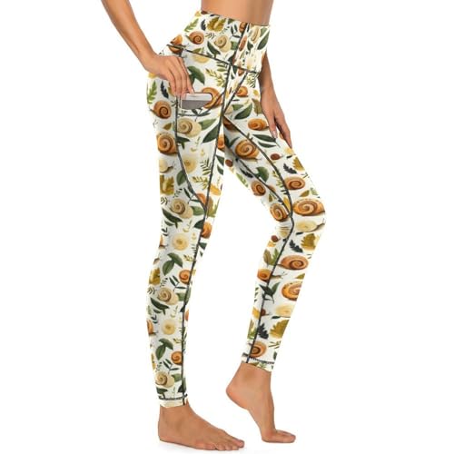 Legging vintage imprimé feuilles d'escargot pantalon de yoga stretch fitness randonnée