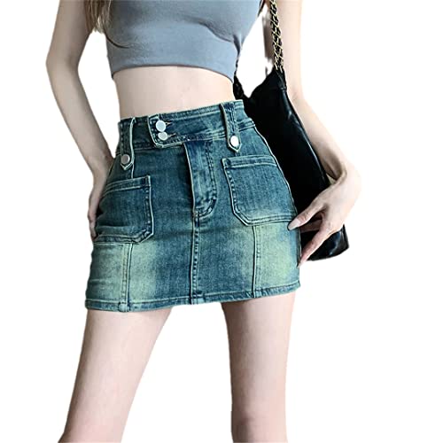 Jupe courte en jean anti-bâillement taille haute Alloaone bleu