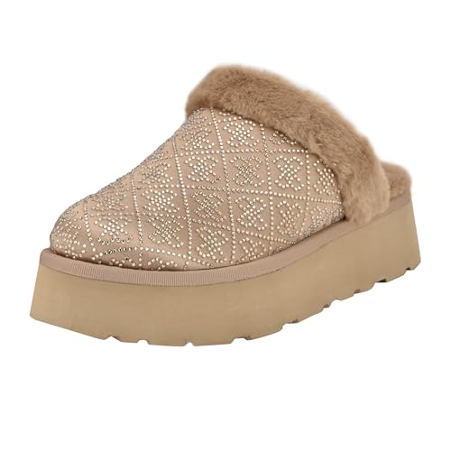 Guess Women's DANIKAS Slipper, Taupe Velvet Rhinestone Logo 240, 8