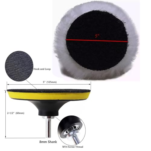 Image of MLD 5 Inch Sanding Polish Pad Hook&Loop Backing Sander Female Thread M14 with Soft Fur Wool pad LKCG101 (5inch,M14 Plastic) Pack of -1