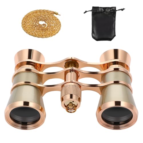 Scicalife Gold 3x25 Compact Binoculars for Adults – Pocket-Size Theater Glasses with Chain for Opera & Concerts, Foldable Travel Telescope for Bird Watching & Camping